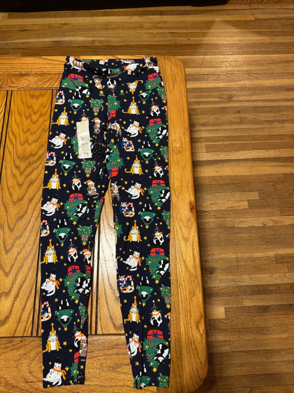 Kids Navy Holiday Cat Print Pajama Leggings